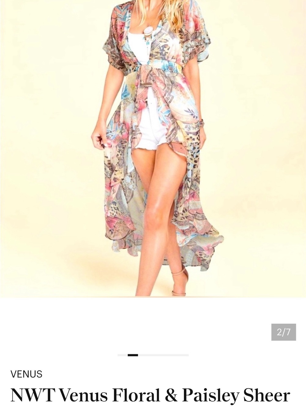 Women’s Floral Kimono Beach Cover Up Sequin Sleeves Tie Waist NWOT Boho - Picture 4 of 5